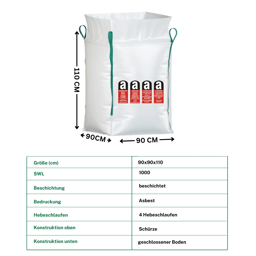 Asbest Big Bag 90x90x110cm, SWL 1000kg, SF:5:1 – Bild 3
